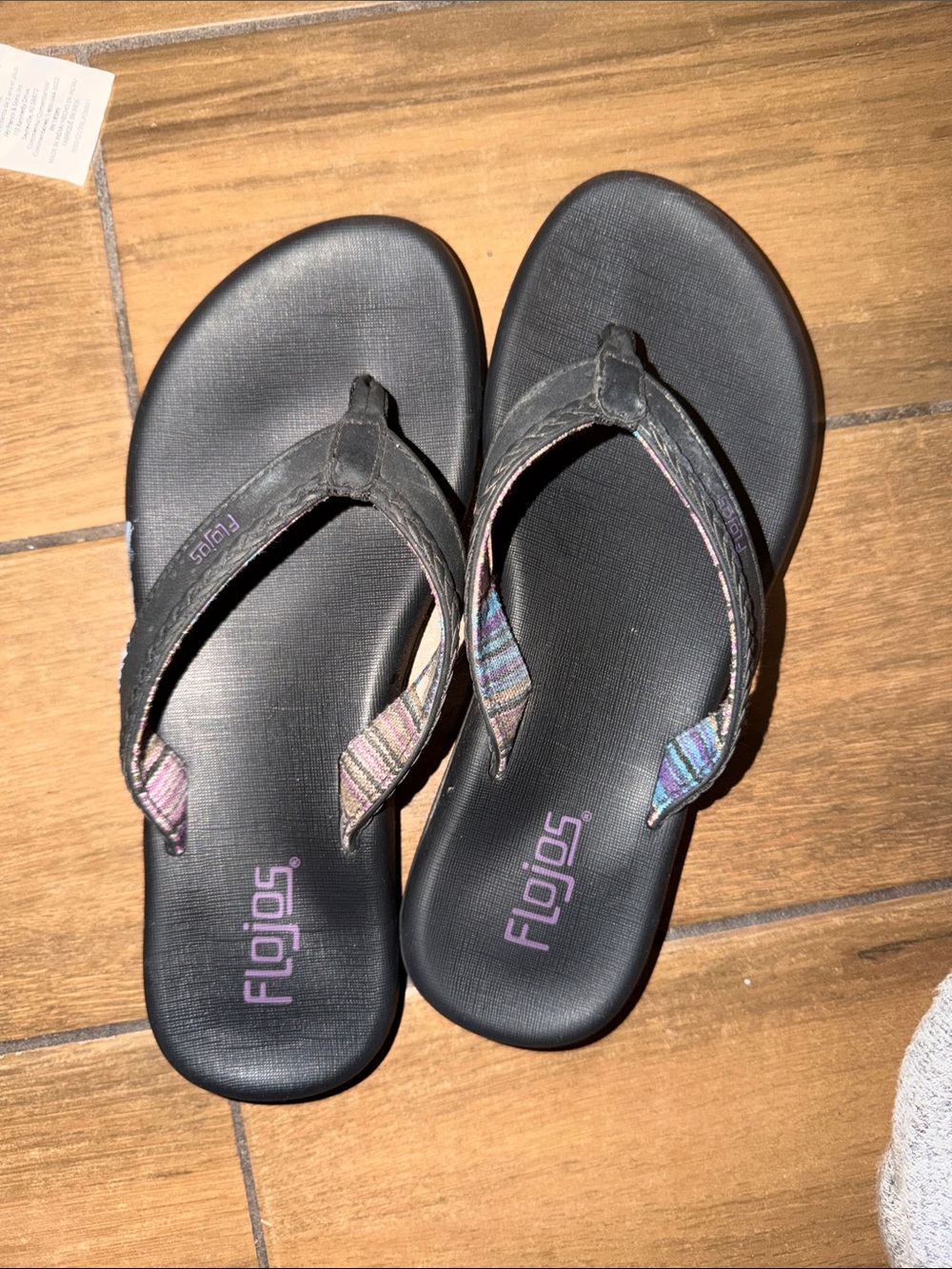 Flojos Black Flip Flop Sandals with Multicolor Straps